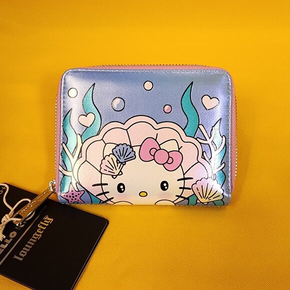 Loungefly Sanrio Hello Kitty Mermaid Metallic Iridescent Blue Zip Wallet NEW - Picture 2 of 13